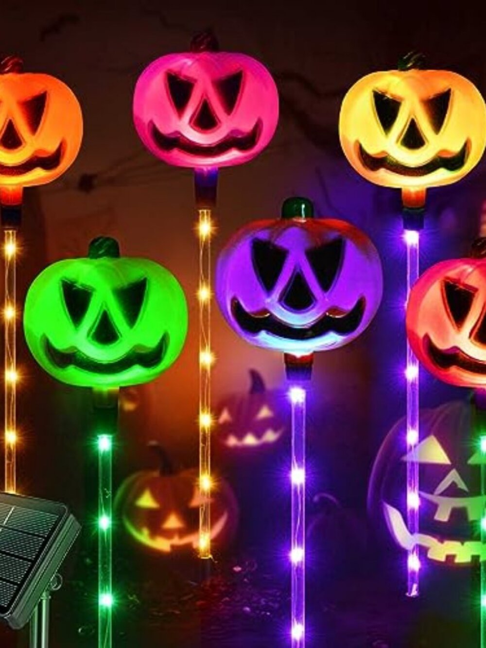 Set of 6 Solar Pumpkin Pathway Lights for Halloween Decorations Outdoor, Color